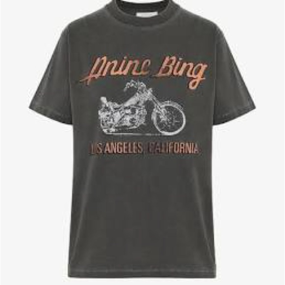 Anine Bing Charcoal Tee with Orange and White Graphic - Picture 6 of 7